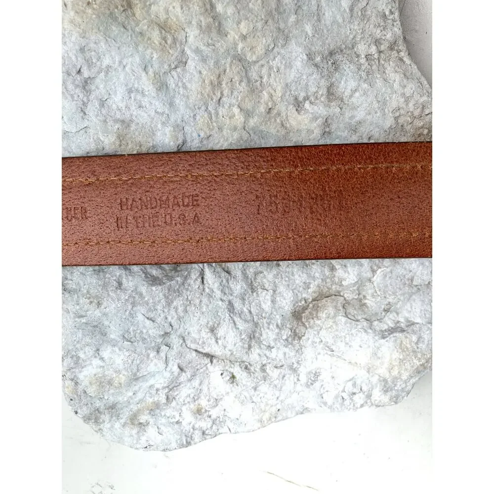 Johnston & Murphy Apache Calf Leather Woven Embroidered Belt Handmade USA Brass